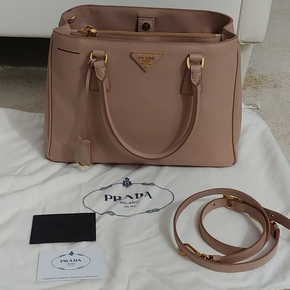 Prada Saffiano leather lux small satchel tote bag